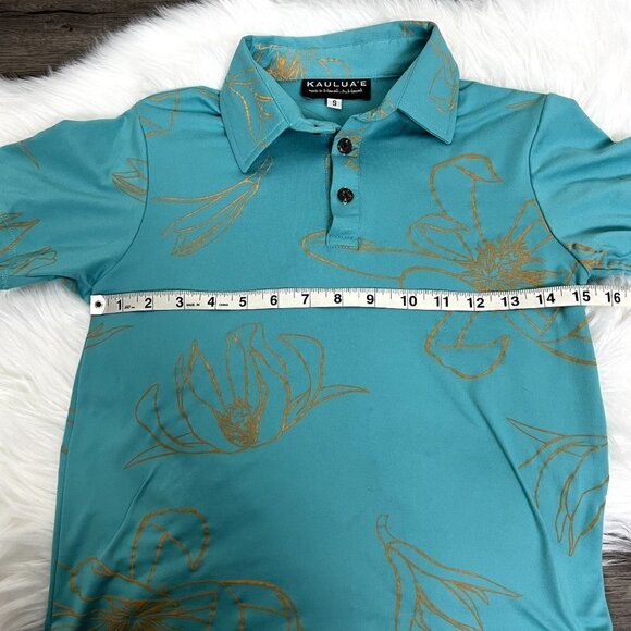 Kauluae Boys Youth Small Miulana Palani Pullover Polo Shirt Seafoam Teal Gold - Picture 6 of 8